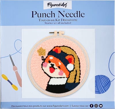 Figured'Art Punch Needle Kit voor Volwassenen en Kinderen - Meisje met de Parel - Perfect voor Beginners. Compleet klaar-om-te-borduren set, maat 20x20 cm met ronde frame