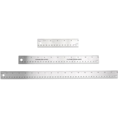 Règle en métal à dos en liège, 3 pièces, outil de mesure à bord droit antidérapant, règles en acier inoxydable avec white