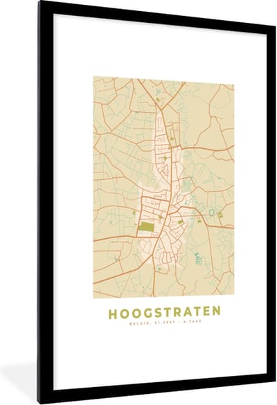 Fotolijst incl. Poster - Vintage - Kaart - Plattegrond - Stadskaart - Hoogstraten - 80x120 cm - Posterlijst