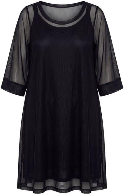 MIAMODA - Dames - Mesh jurk A-lijn 3/4-trompetmouwen - Zwart - Maat 54