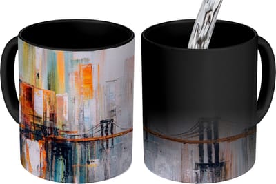 Magische Mok - Foto op Warmte Mokken - Koffiemok - Olieverf - Schilderij - Skyline - Abstract - Magic Mok - Beker - 350 ML - Theemok