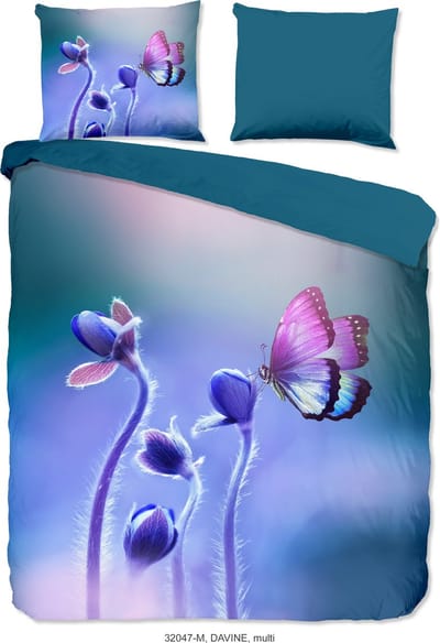 Pure dekbedovertrek bloemen en een vlinder - 2 persoons 200x200/220 cm - Multi - Microvezel