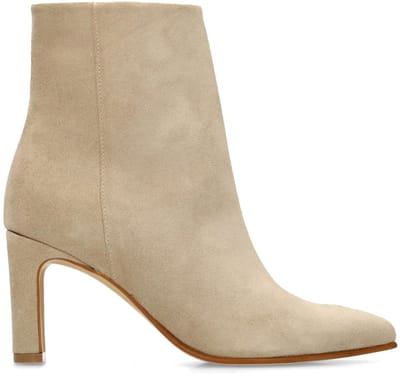 Manfield - Dames - Beige suède enkellaarsjes met hak - Maat 40