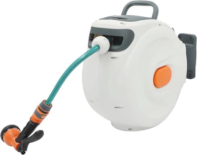 Wandslangbox - Slanghaspel - Tuin bewateren - Automatisch oprollen - 20 meter - Wit