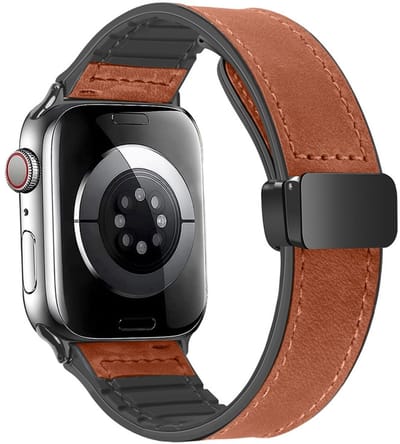 Hybride siliconen-leren bandje - geschikt voor Apple Watch series 1/2/3/4/5/6/7/8/9/10/11/ SE (1,2,3) / Ultra (1,2,3) met maat 44 mm / 45 mm / 46 mm / 49 mm - bruin