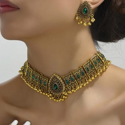 Vintage Dubai Indiase Kwast Kralen Hanger Sieradensets voor Vrouwen Kleurrijke Kristallen Ketting Oorbellen Afrikaanse Sieradenset brown
