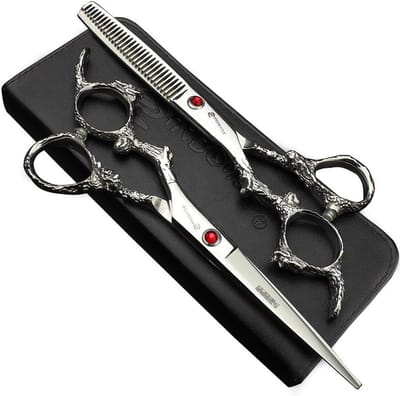 Professionele 6 inch Japanse 440C Gem Dragon kappersschaar set - Knip- en uitdunschaar voor kappers en stylisten, 2 stuks