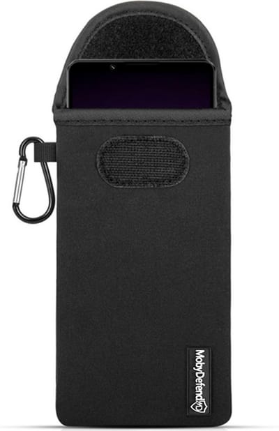 MobyDefend Hoesje - Geschikt voor Sony Xperia 1 IV - Neopreen Pouch Met Karabijnhaak - Insteek - Riemlus - Zwart