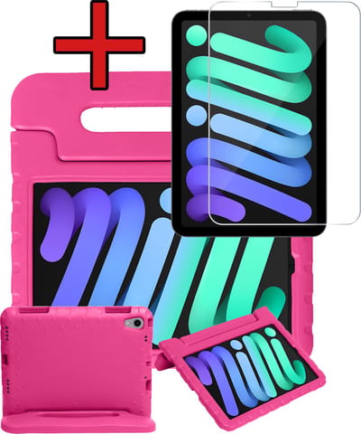 Hoesje - Geschikt voor Apple iPad Mini 7 (2024) - 8.3 inch - 7e Generatie - Met Screenprotector - Kinderhoes - Shockproof Bumper - Kidsproof Case - Tablethoes - Kinder Hoes Cover - Roze