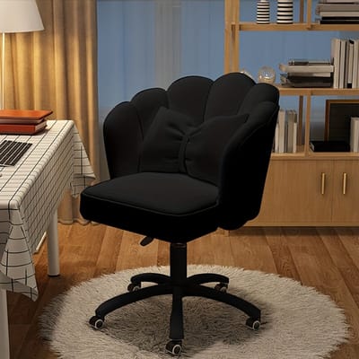 Ergonomische bureaustoel-Bureaustoelen voor volwassenen-Bureau Stoel met Fluweelblad | Strikvormige-Foam Vulling, Metalen Frame-Beauty - Salon - Kaptafel-(ZWART).