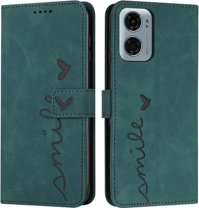 Coverup Hoesje - Geschikt voor Motorola Moto G05 / E15 Hoesje - Coverup Smile Book Case - Groen