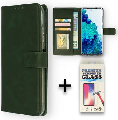 HB Hoesje Geschikt voor Samsung Galaxy S22 Plus - Groen + Tempered Glazen Screenprotector - Portemonnee Book Case - Pasjeshouder en Magneetlipje