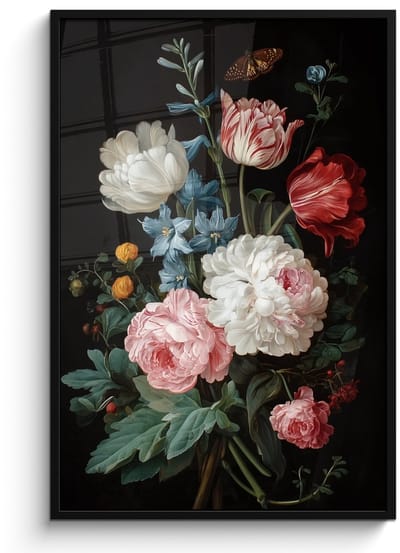 Poster in lijst - Fotolijst 80x120 cm - Posters - Boeket - Kleurrijk - Klassiek - Posterlijst zwart - Decoratie - Wanddecoratie woonkamer - Muurdecoratie slaapkamer