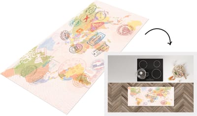 Keukenloper - Loper keuken - Wereldkaart - Stempels - Kleuren - 120x50 cm - Keukenloper vinyl