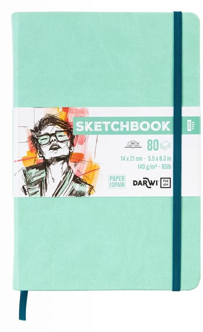 Darwi DFY - Schetsboek - A5 - 14 x 21 cm - 140 g - Mint groen - 80 vellen