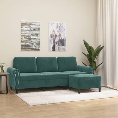 vidaXL - Driezitsbank - met - voetenbank - 180 - cm - fluweel - donkergroen