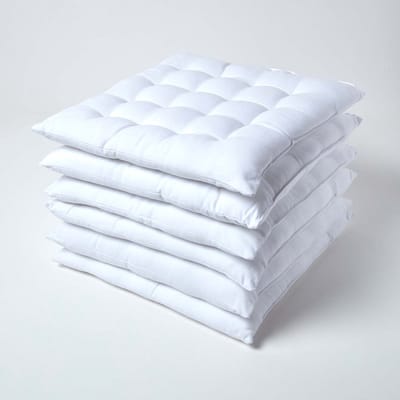 Homescapes stoelkussens – set van 6 zitkussens – katoen – 40x40 cm – wit – met lint – voor eetkamer & buitengebruik