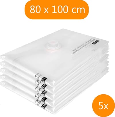 Meisterhome® Vacuümzakken 5 Stuks - 80 x 100 cm - XL Vacuüm Opbergzakken met Ventiel - Voor Dekbedden, Winterkleding, Dekens, Kussens en Beddengoed - Herbruikbaar - Ruimtebesparend