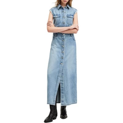 AllSaints Blair Denim Dress Light Indigo Maat: 4 | Blousejurken Outlet | Dames | Blauw