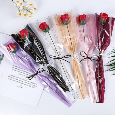 Cadeaupapier enkele roos verpakkingszak, bloemenwinkel boeket accessoires, waterdicht bloemencadeaupapier 40 x 13 cm