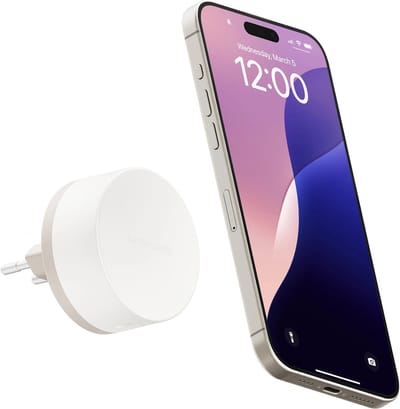 Twelve South PowerBug EU Draadloze Wand Oplader – 35W Snelladen – Tegelijk Twee Apparaten Opladen – Compatibel met Qi2 en MagSafe Apparaten - Wit