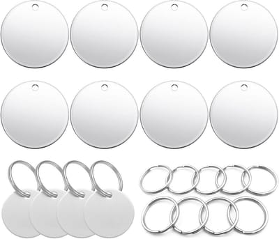 10 Stuks Ronde Metalen Etiketten 30 mm - Lege Etiketten om te Graveren - Inclusief Sleutelhangers