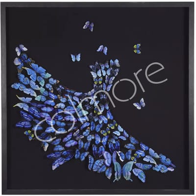 Colmore by Diga wand kunst zwart met blauwe ballerina vlinders 100 x 100 x 6 cm