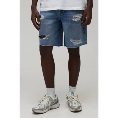 Relaxed Fit Gescheurde Gewassen Denim Shorts | Washed Blue | Size 28