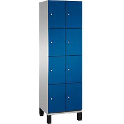 C+P Cambio lockerkast, 2 vakken, 8 vakken, op poten, B 600 x D 525 x H 1980 mm, blank aluminium/ gentiaanblauw