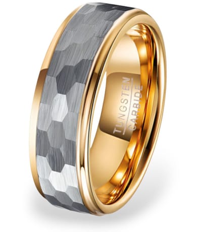Wolfraam Ring Heren Goud kleurig met Gehamerd Staal - Tungsten Ring - Zeer Zwaar - Ringen Mannen - Papa Cadeau Voor Mannen - Vaderdag