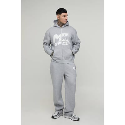 Tall Oversized Trainingspak Met M-ster Ritshoodie En Rechte Pijpen | Grey Marl | Size Small