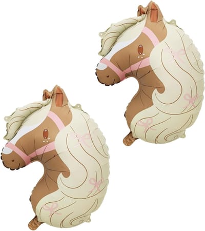 Paardenhoofd Folieballonnen met Strik in Roze en Beige - Set van 2 voor Feestdecoratie en Verjaardagen