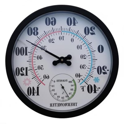 Analoge Thermometer Hygrometer - Binnen Buiten - Temperatuur Vochtigheid Meten - Grote Cijfers - 25 cm - Zwart