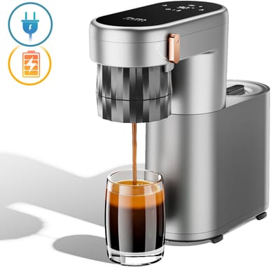Pura Coffee C1 - Draagbar Espressomachine - 3 Seconden Verwarming - PID-temperatuurregeling - 20Bar - Oplaadbaar - 30 kopjes per oplaadbeurt - Eénknopsbediening - Geschikt voor gemalen koffie