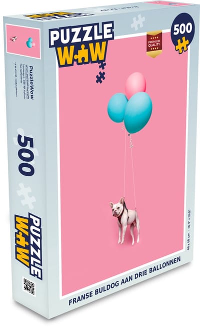 Puzzel Franse buldog aan drie ballonnen - Legpuzzel - Puzzel 500 stukjes