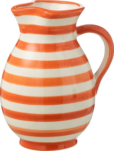 J-Line kruik Granada Stripes - keramiek - wit/oranje - medium