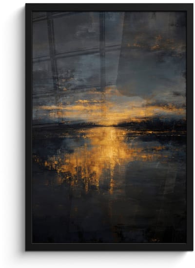 Poster in lijst - Fotolijst 40x60 cm - Posters - Gouden Reflectie op Water - Posterlijst zwart - Decoratie - Wanddecoratie woonkamer - Muurdecoratie slaapkamer