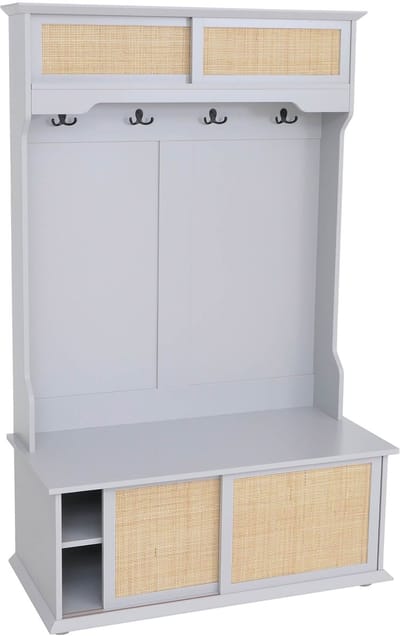 Garderobekast MCW-P25, halgarderobekast, houten garderobekast, melamine Kubu Rattan 163x100x47 cm ~ lichtgrijs