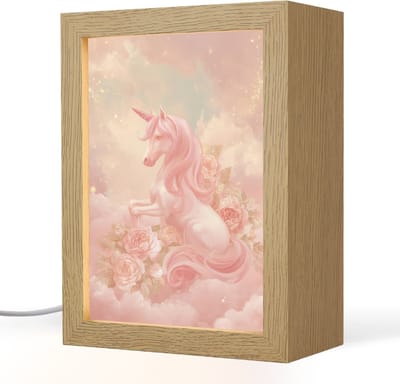 Nachtlampje 15x20 cm - Kinder lampje - Eenhoorn - Wolken - Roze - Tafellamp kinderkamer - Slaapkamer lamp - Bedlamp kinderen - Kinderlampje stopcontact - Wandlamp babykamer - Nachtlampjes