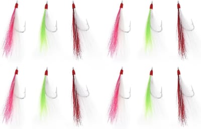 Bucktail Teasers - Vishaken Zoutwater - Vis Aantrekken - Levenschte Beweging - 12 Stuks - Meerkleurig