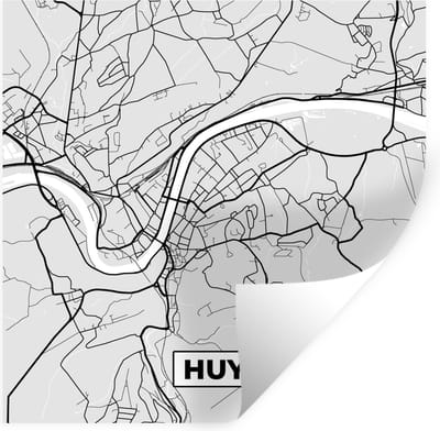 Muurstickers - Sticker Folie - Stadskaart – Plattegrond – België – Zwart Wit – Huy – Kaart - 100x100 cm - Plakfolie - Muurstickers Kinderkamer - Zelfklevend Behang XXL - Zelfklevend behangpapier - Stickerfolie