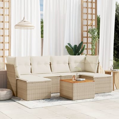 vidaXL - 7-delige - Loungeset - met - kussens - poly - rattan - beige