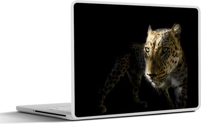 Laptop sticker - 13.3 inch - Luipaard met gouden tint weergegeven op een zwarte achtergrond - 31x22,5cm - Laptopstickers - Laptop skin - Cover