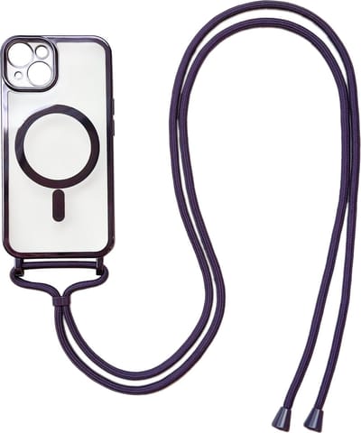 Casemania Hoesje Geschikt voor Apple iPhone 12 Paars - Siliconen Back Cover met Koord - Geschikt voor MagSafe - Telefoonhoesje met Koord - Crossbody Lanyard Cord Case