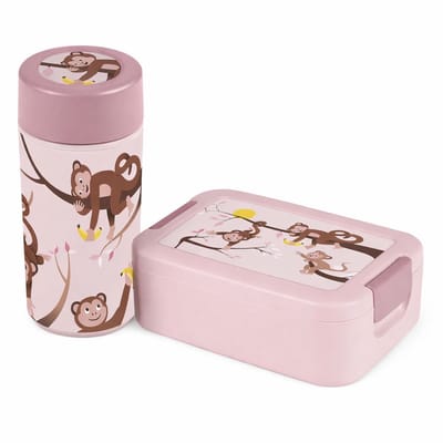 Sigma Home Food to Go - Aap - Lunchset Kinderen – Broodtrommel + Drinkbeker – 100% Lekvrij – Met Bentobakje – Roze