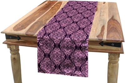 ABAKUHAUS Tafelloper – Damast-bloemenmotief – 40x180 cm – Lichtroze/Pruim
