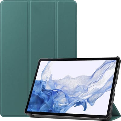 Hoesje - Geschikt voor Samsung Galaxy Tab S8 Ultra - Dun & Stevig - Hardcover Book Case - Trifold Bookcase Hoes - Hard Cover - Tablethoes - Donkergroen