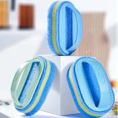 Cuisine Salle de bain Toilette Nettoyage éponge magique Nettoyage des murs en verre Brosse de bain Poignée éponge Fenêtre en céramique Fente Brosse de nettoyage blue