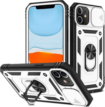 Coverup Hoesje - Geschikt voor iPhone 11 Hoesje - Coverup Ring Kickstand Back Cover met Camera Shield - Wit