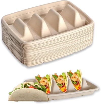 Verpakkingen van 25 Wegwerp Taco Houders met Handvat, Ideaal voor Tacos, Hotdogs en Sandwiches, Cardboard Taco Bowls en Sausage Holders